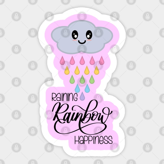 Raining Rainbow Happiness Kawaii Cute Rain Cloud in Pink Sticker by Kelly Gigi